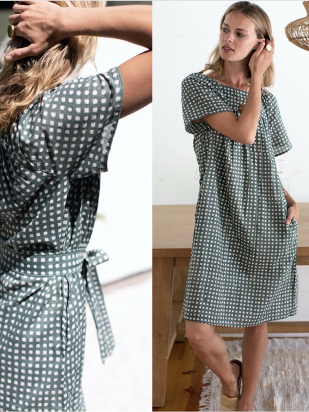 Emerson Fry || Colette Dress in Moss Gingham Tie Waist Belted Green Size XS/S